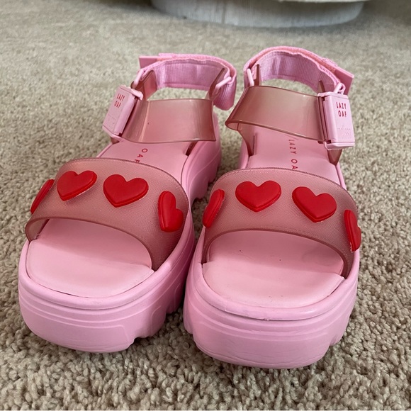 Lazy Oaf x Melissa Kick Off Heart Platform Sandals Pink Red Size 8 - Picture 5 of 10